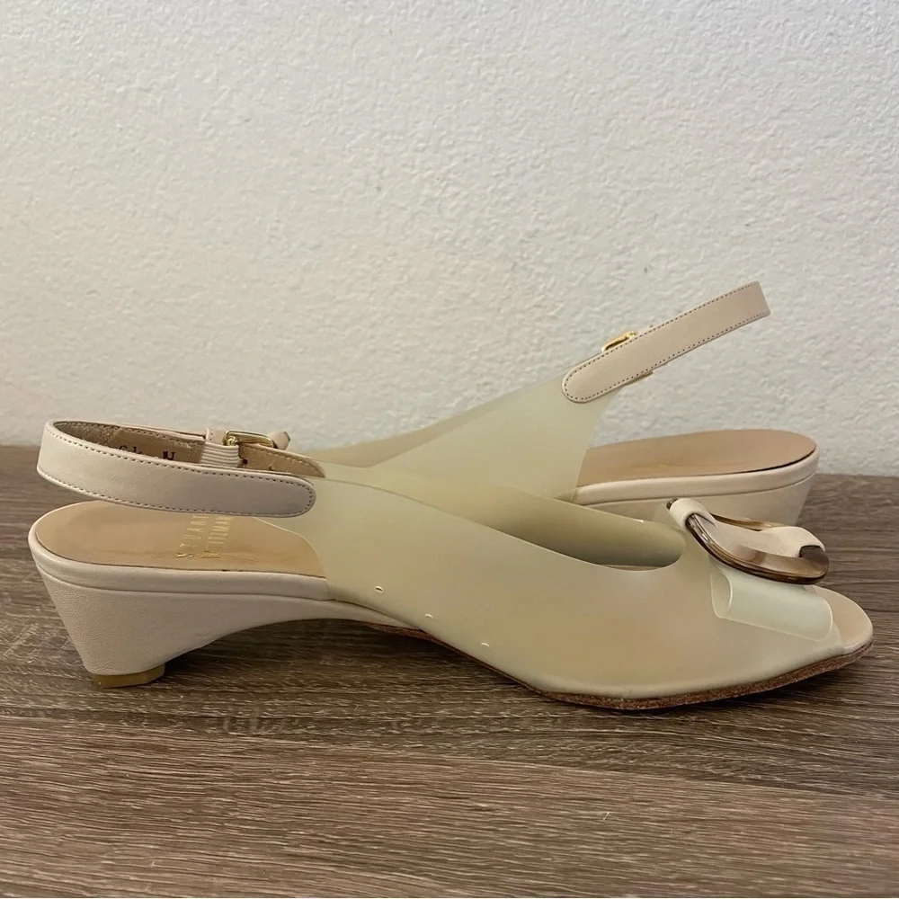 Stuart Weitzman Vintage Translucent Peep Toe Bow Slingback Sandals, Size 6.5N